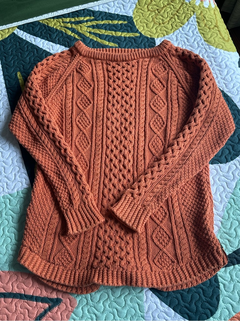 L.L. Bean Women's Cable Knit Crew Sweater in Rust Orange